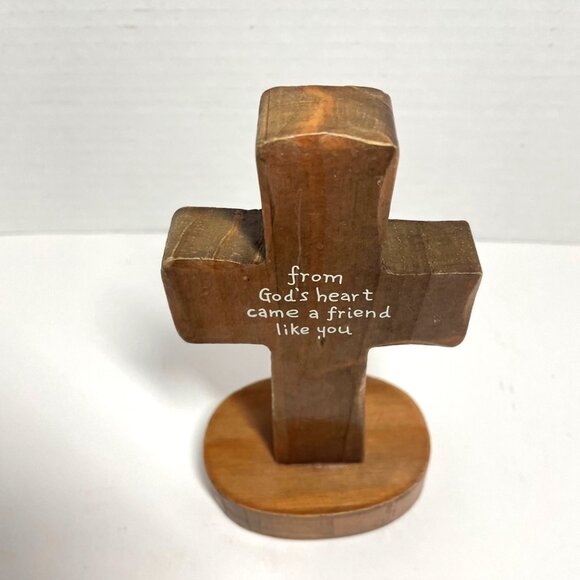 Hand-Painted Wooden Cross Figurine With Floral Design & Inspirational Message - Picture 3 of 8